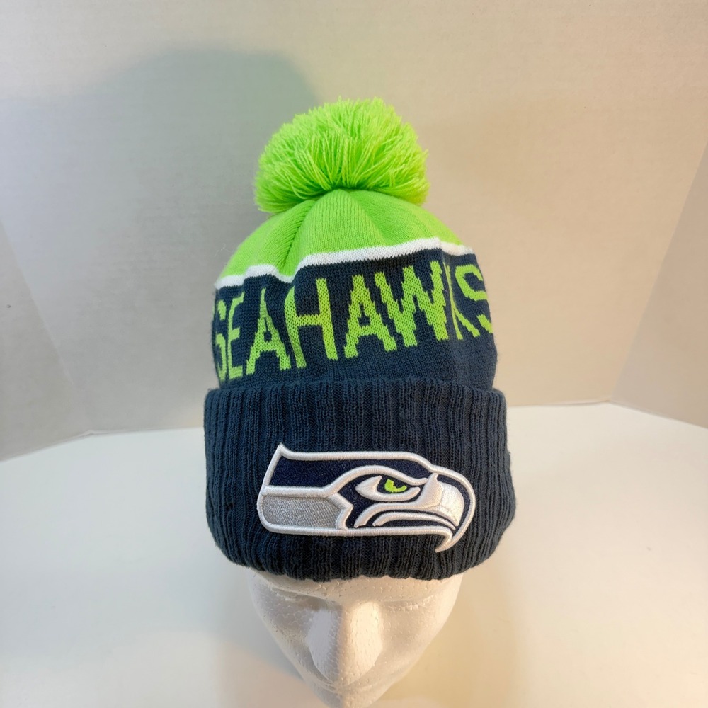 Seattle Seahawks New Era Beanie OSFM Navy Blue Green Knit Pom NFL Hat Champions